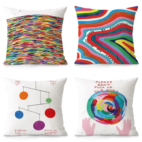 Nordic Style Abstract Art Printed Plush Throw Pillow Cover Colorful Slogan Decorative Cushion Case For Sofa Bed Living Room