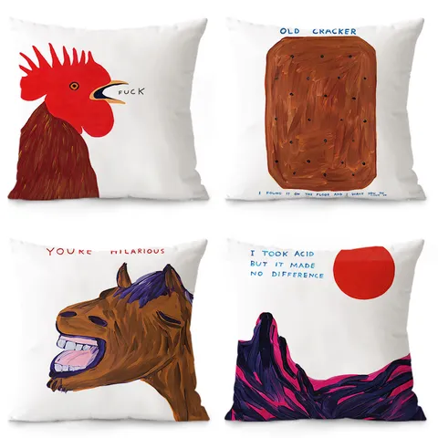 Housse de Coussin Décorative en Peluche avec Illustration Artistique et Slogan pour Salon et Chambre à Coucher
