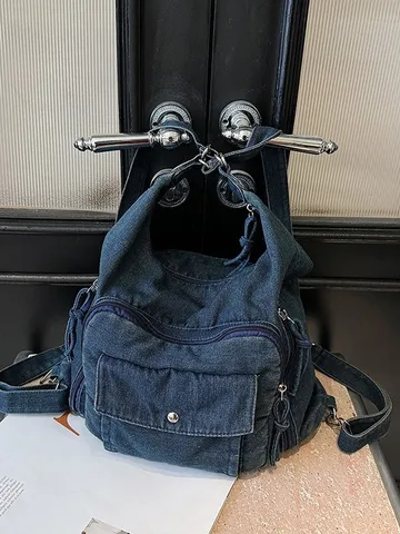 Γυναικείο Σακίδιο Πλάτης από Ντένιμ Casual Τσάντα Χιαστί με Πολλαπλές Τσέπες για Ταξίδι