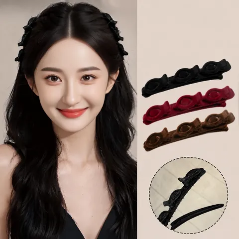 Pinza de Pelo Trenzada de Tela Flocada Horquilla Pico de Pato Accesorios Dulces