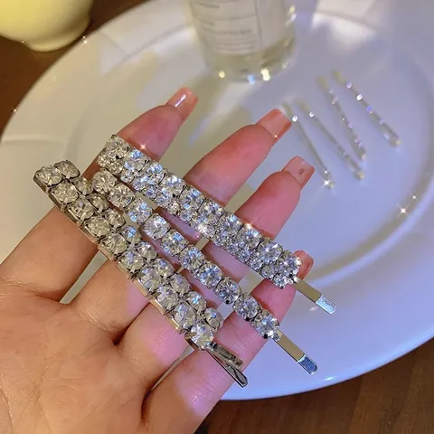 Horquillas de Strass para Mujer Aleación de Metal Cristales Pasadores Brillantes Flequillo Lateral Pinzas Accesorios de Cabello