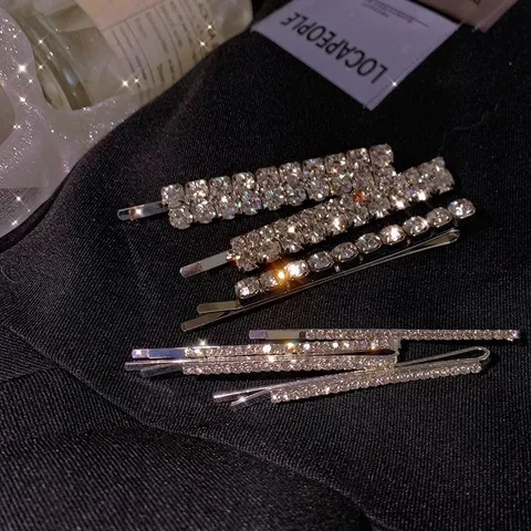 Horquillas de Strass para Mujer Aleación de Metal Cristales Pasadores Brillantes Flequillo Lateral Pinzas Accesorios de Cabello