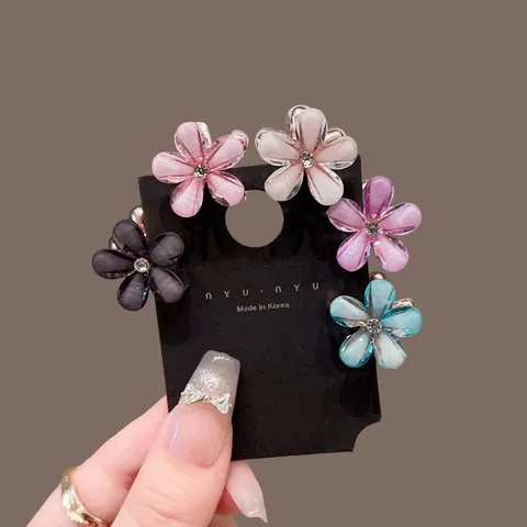 Pinza de Pelo Mini de Flor de Camelia Dulce Resina Strass Pequeña Pinza de Mandíbula Accesorios de Cabello Lindos Para Mujeres