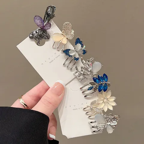 Pinza de Pelo de Mariposa Dulce Estrass Piedra Ojo de Gato Flequillo Lateral Horquilla Accesorios de Cabello Estilo Hada Francesa