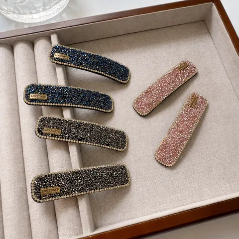 Pinza de Pelo BB Cuadrada de Strass de Lujo para Mujer Accesorios de Pelo Brillantes de Material Mixto para Fiesta Diaria