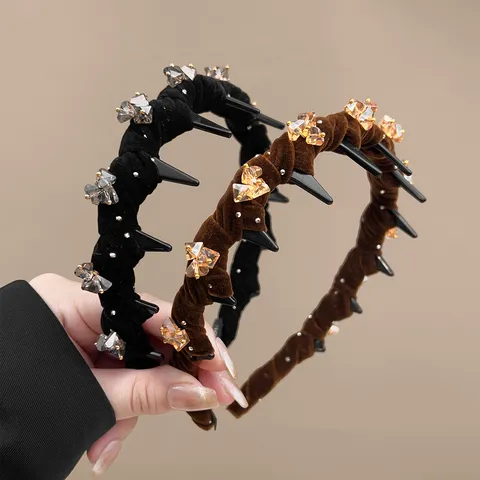 Diadema De Strass Para Mujer Corona Alta Terciopelo Antideslizante Aro De Pelo Accesorios De Cabello De Cristal Brillante