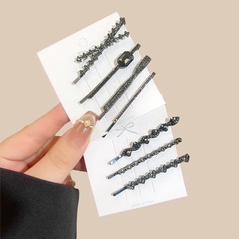 Exquisita Pinza para el Cabello con Strass Pinza Lateral de Metal Negro Accesorios para el Cabello Brillante Cristal Pinza para Flequillo
