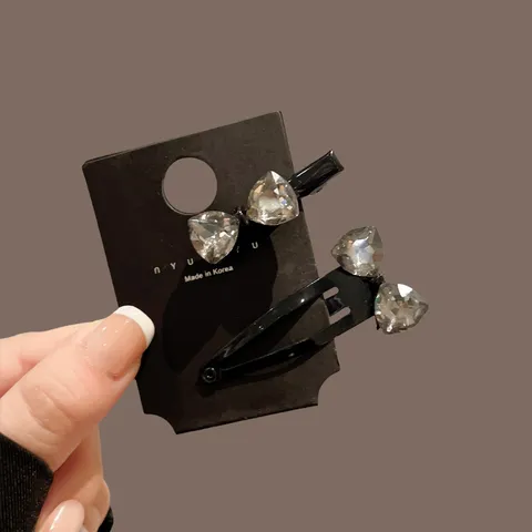 Pinza de Pelo de Lazo con Strass Negro Horquilla de Metal Accesorio de Cabello de Cristal para Mujer Estilismo Diario