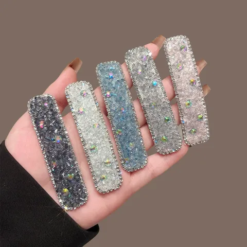 Pinza de Cabello Cuadrada de Cristal Ultra Brillante Estilo Coreano Horquilla de Strass Flequillo Dulce Clip Lateral Accesorios de Cabello de Moda para Mujer