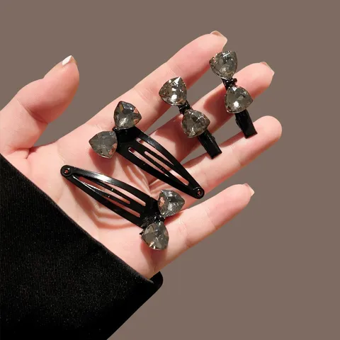 Pinza de Pelo de Lazo con Strass Negro Horquilla de Metal Accesorio de Cabello de Cristal para Mujer Estilismo Diario