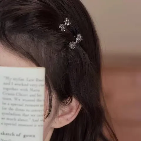 Mini Pinza de Pelo de Lazo con Strass Gris Pinza Lateral Bonita Accesorios de Pelo