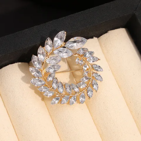 Exquisite Wheat Ear Ring Brooch Alloy Rhinestone Sparkling Crystal Suit Collar Pin Fashion Jewelry For Women