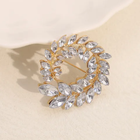 Exquisite Wheat Ear Ring Brooch Alloy Rhinestone Sparkling Crystal Suit Collar Pin Fashion Jewelry For Women