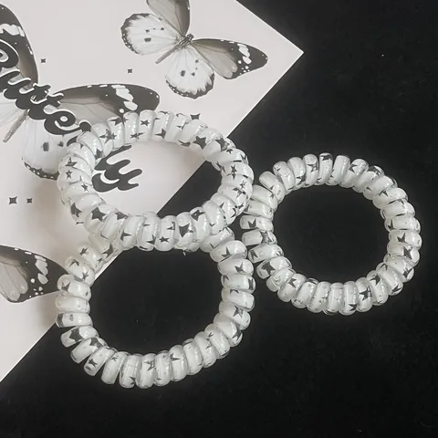Zwart-Wit Sterrenprint Telefoonsnoer Haarelastiek Paardenstaart Houder Haaraccessoires Voor Vrouwen