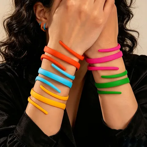 Candy Color Spiral Bangle Bracelet Minimalist Geometric Open Cuff Bracelet For Women Retro Fashion Jewelry