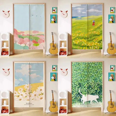 Japans Frisse Stijl Deurgordijn Huis Keuken Slaapkamer Scheidingsgordijn Noordisch Landschap Stof Hanggordijn