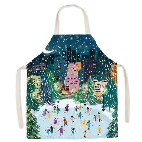 Tablier de Cuisine Domestique Imperméable Anti-Huile Mignon Paysage Urbain Imprimé Tablier Adulte Enfants Cuisine Nettoyage