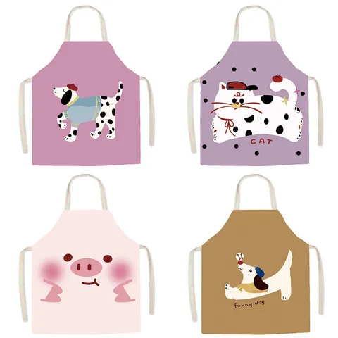 Lindo Delantal de Cocina con Estampado de Animales de Dibujos Animados Poliéster Anti-Incrustantes Cocina Trabajo Delantal para Cocina