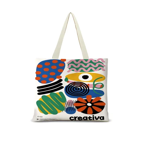 Sac Cabas en Coton et Lin Grande Capacité pour Femmes Motif Géométrique Sac à Bandoulière Décontracté Sac à Livres