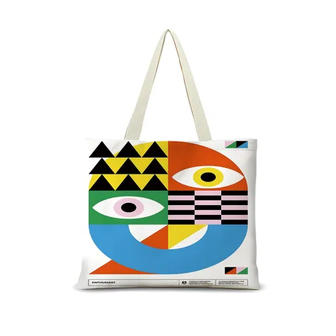 Sac Cabas en Coton et Lin Grande Capacité pour Femmes Motif Géométrique Sac à Bandoulière Décontracté Sac à Livres