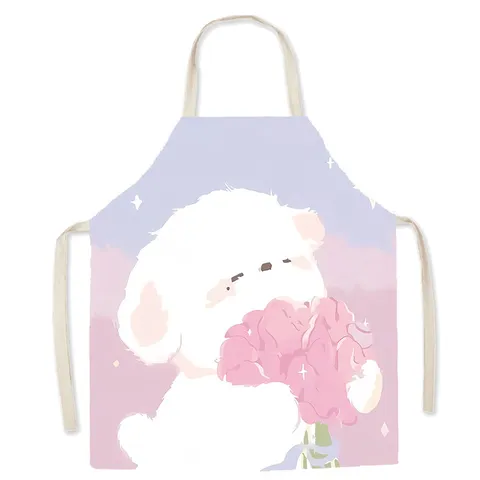 Cute Cartoon Dog Print Cotton Linen Apron Sleeveless Kitchen Cooking Bib Adult Child Home Cleaning Overalls