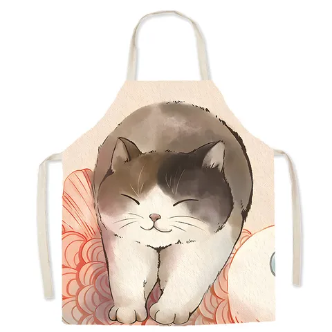 Delantal Sin Mangas Con Estampado De Gato De Dibujos Animados Lindo Cocina Cocinar Delantal De Poliéster Para Mujeres Niños Hornear Ropa De Trabajo