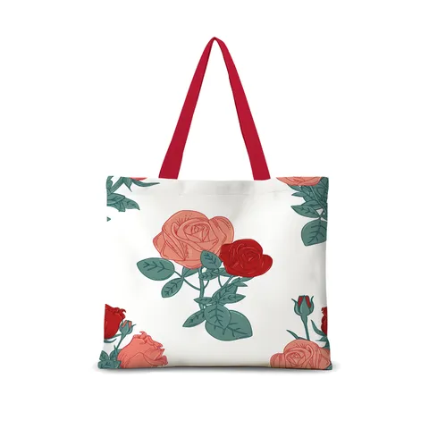 Frische Handgemachte Rosen Blumen Leinwand Tote Tasche Lässige Retro Einzelne Schulter Einkaufstasche Damen Vielseitige Handtasche