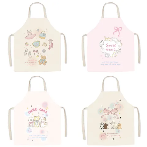 Cute Creamy Ballet Style Cartoon Apron Women Kids Home Kitchen Cooking Anti-Fouling Sleeveless Apron Chef Bib