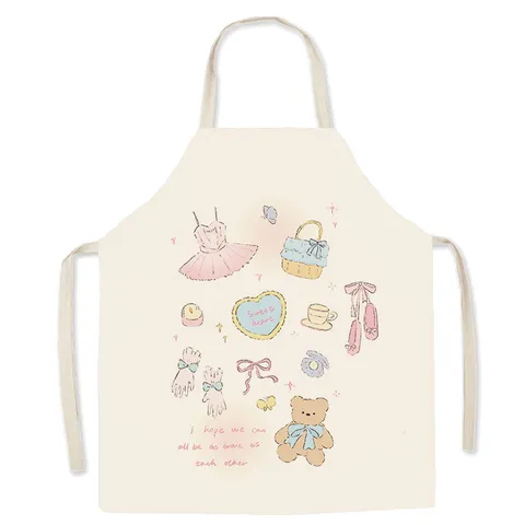 Cute Creamy Ballet Style Cartoon Apron Women Kids Home Kitchen Cooking Anti-Fouling Sleeveless Apron Chef Bib
