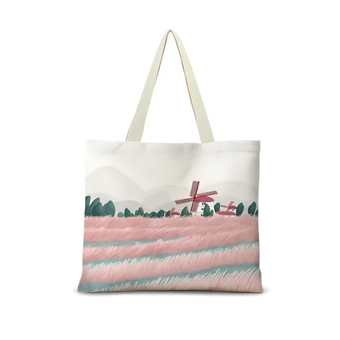 Femme Coton Lin Toile Cabas Grande Capacité Sac Bandoulière Décontracté Impression Paysage Artistique Sac à Livres Sac Shopping