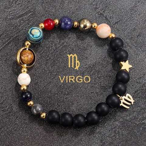 Natural Stone Beaded Bracelet Solar System Constellation Bracelet Handmade Couple Jewelry Gift For Men Women