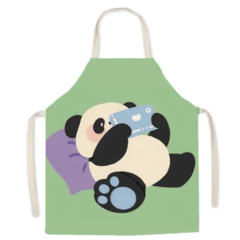 Tablier Sans Manches Mélange de Coton Imprimé Panda Mignon Dopamine Nordique pour Cuisine Maison