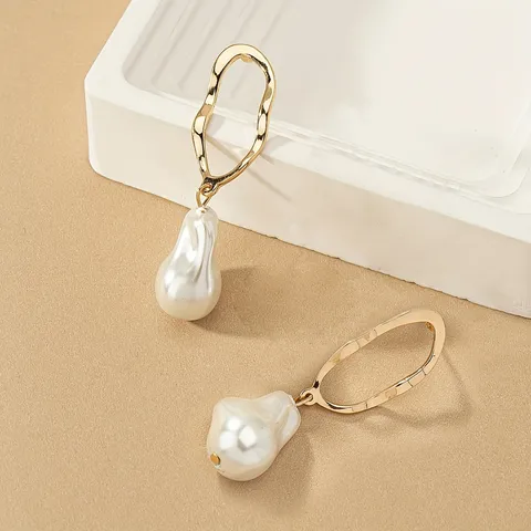 Minimalist Zinc Alloy Irregular Geometric Hollow Drop Earrings With Artificial Pearl Fashion Jewelry For Women