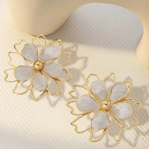 Sweet Hollow Double Layer Petal Drop Oil Flower Stud Earrings Sweet Floral Iron Alloy Earring Jewelry Gift For Women
