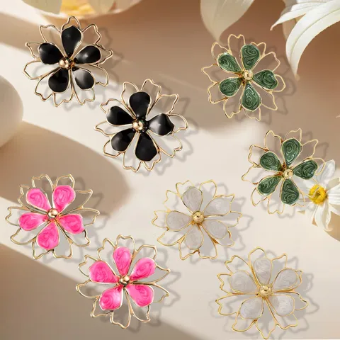 Sweet Hollow Double Layer Petal Drop Oil Flower Stud Earrings Sweet Floral Iron Alloy Earring Jewelry Gift For Women