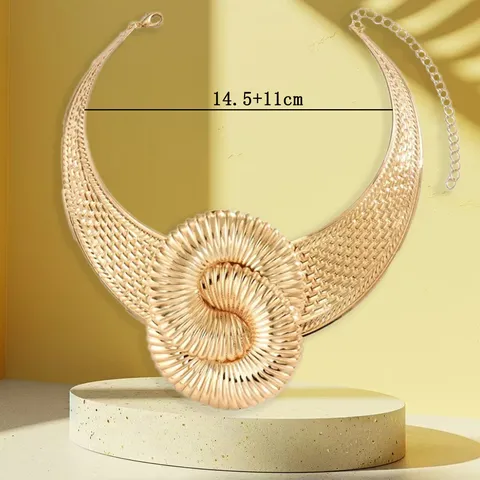 Exaggerated Geometric Twisted Thread Choker Necklace And Earrings Set Women Retro Statement Collar Jewelry