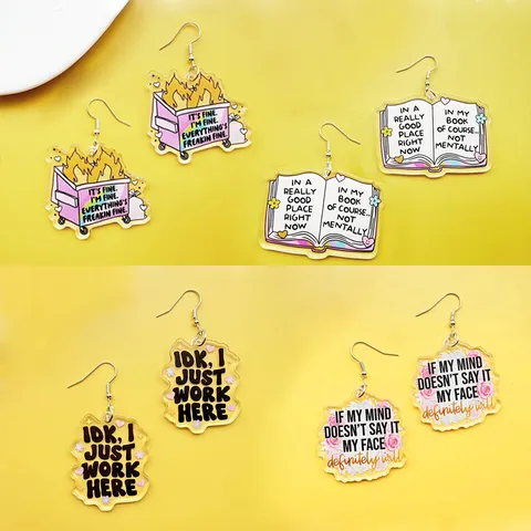 Funny English Slogan Acrylic Drop Earrings Quirky Graffiti Dangle Earrings Acrylic Fashion Jewelry Gift For Women