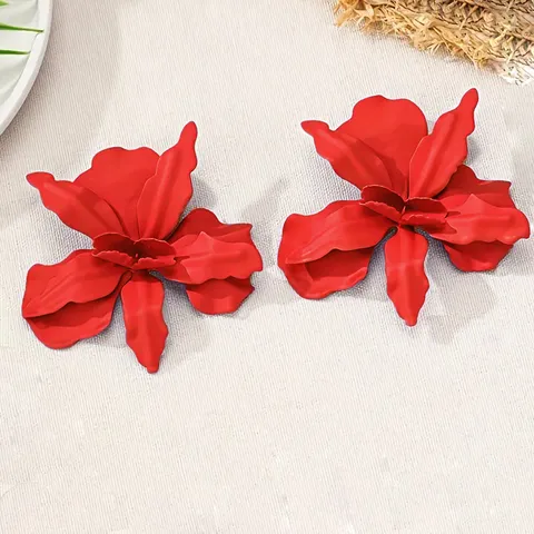 European And American Fashion Oversized Geometric Pleated Painted Flower Stud Earrings Streetwear Party Spring Summer Jewelry