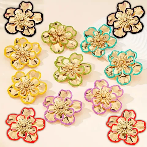 Korean Style Fashion Metal Floral Earrings Alloy Enamel Petal Stud Earrings Elegant Commuting Jewelry Gift For Women