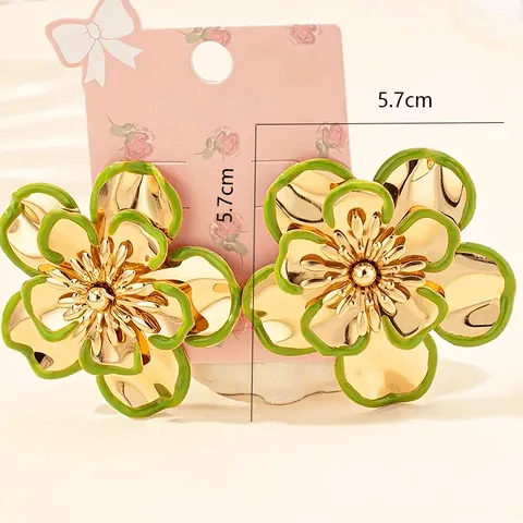 Korean Style Fashion Metal Floral Earrings Alloy Enamel Petal Stud Earrings Elegant Commuting Jewelry Gift For Women