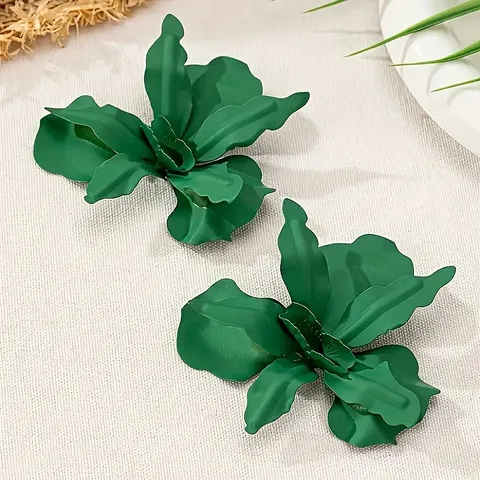 European And American Fashion Oversized Geometric Pleated Painted Flower Stud Earrings Streetwear Party Spring Summer Jewelry