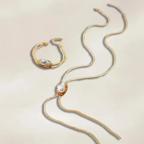 French Baroque Pearl Pendant Y Shaped Necklace Sweater Chain Zinc Alloy Artificial Pearl Jewelry Set For Women