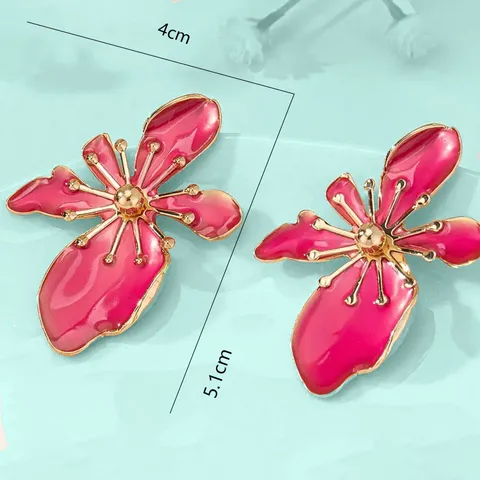 Exaggerated Dopamine Flower Stud Earrings Cute Enamel Colorful Petal Floral Earrings For Women Fashion Jewelry Party Gift