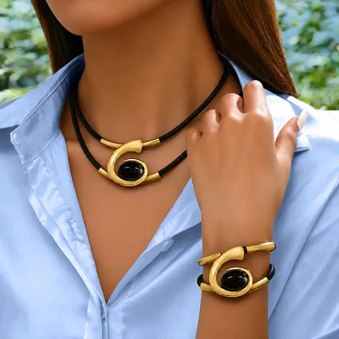 Bohemian Spiral Snail Acrylic Gemstone Jewelry Set Women Necklace And Bracelet Combination Fashion Iron Alloy Jewelry