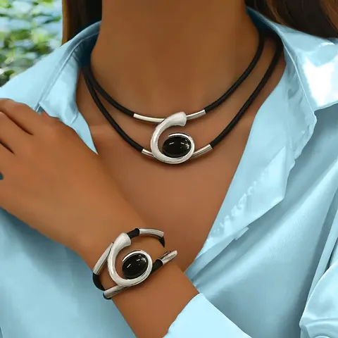 Bohemian Spiral Snail Acrylic Gemstone Jewelry Set Women Necklace And Bracelet Combination Fashion Iron Alloy Jewelry