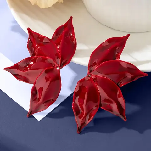 Exaggerated Half Leaf Flower Stud Earrings Korean Style Fashion Vintage Street Snap Alloy Earrings For Women Jewelry