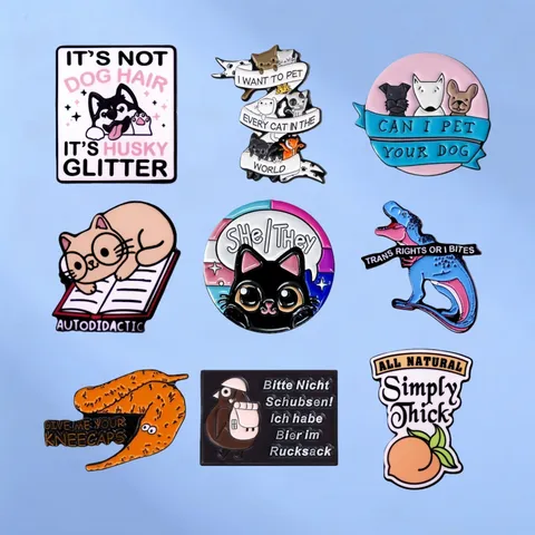 Broche en Émail Mème Drôle Motif Chat Chien Mignon Épingle de Revers en Alliage pour Sac à Dos Décor de Vêtements Bijoux Unisexe Cadeau