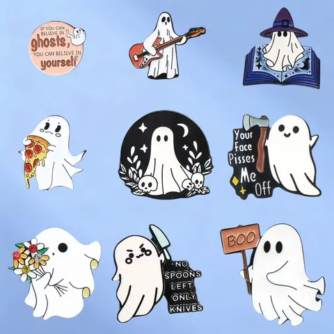 Creative Ghost Enamel Brooch Pin Funny Little Spooky Ghost Pins Cute Alloy Halloween Badge For Clothing Backpack Decoration Gift