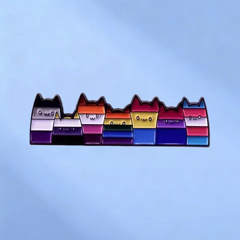 Épinglette en Émail Chat de Dessin Animé Drapeau de la Fierté Multicolore Rayures Arc-en-ciel Badge en Métal Alliage Broche Chaton Mignon pour Sac à Dos Vêtements
