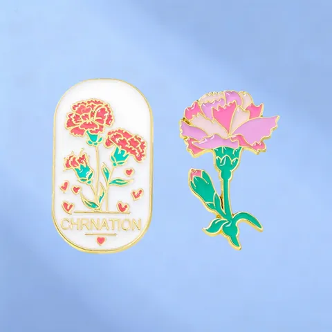 Enamel Carnation Brooch For Women Literary Floral Metal Pin Badge For Mother's Day Gift Vintage Alloy Painted Lapel Pin Accessory